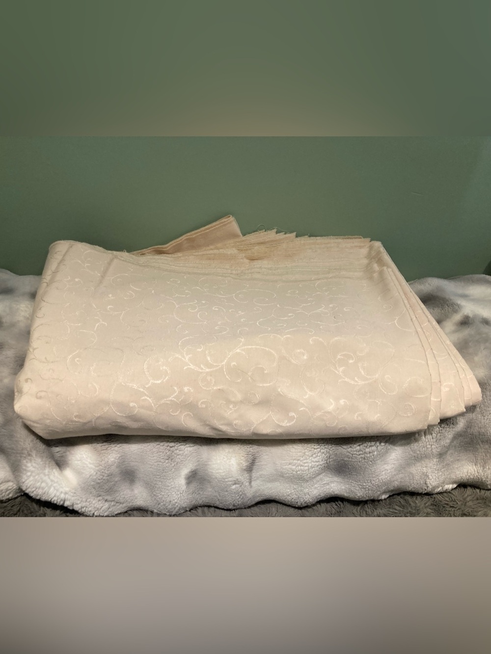 Cream Damask Scroll Drapery Fabric